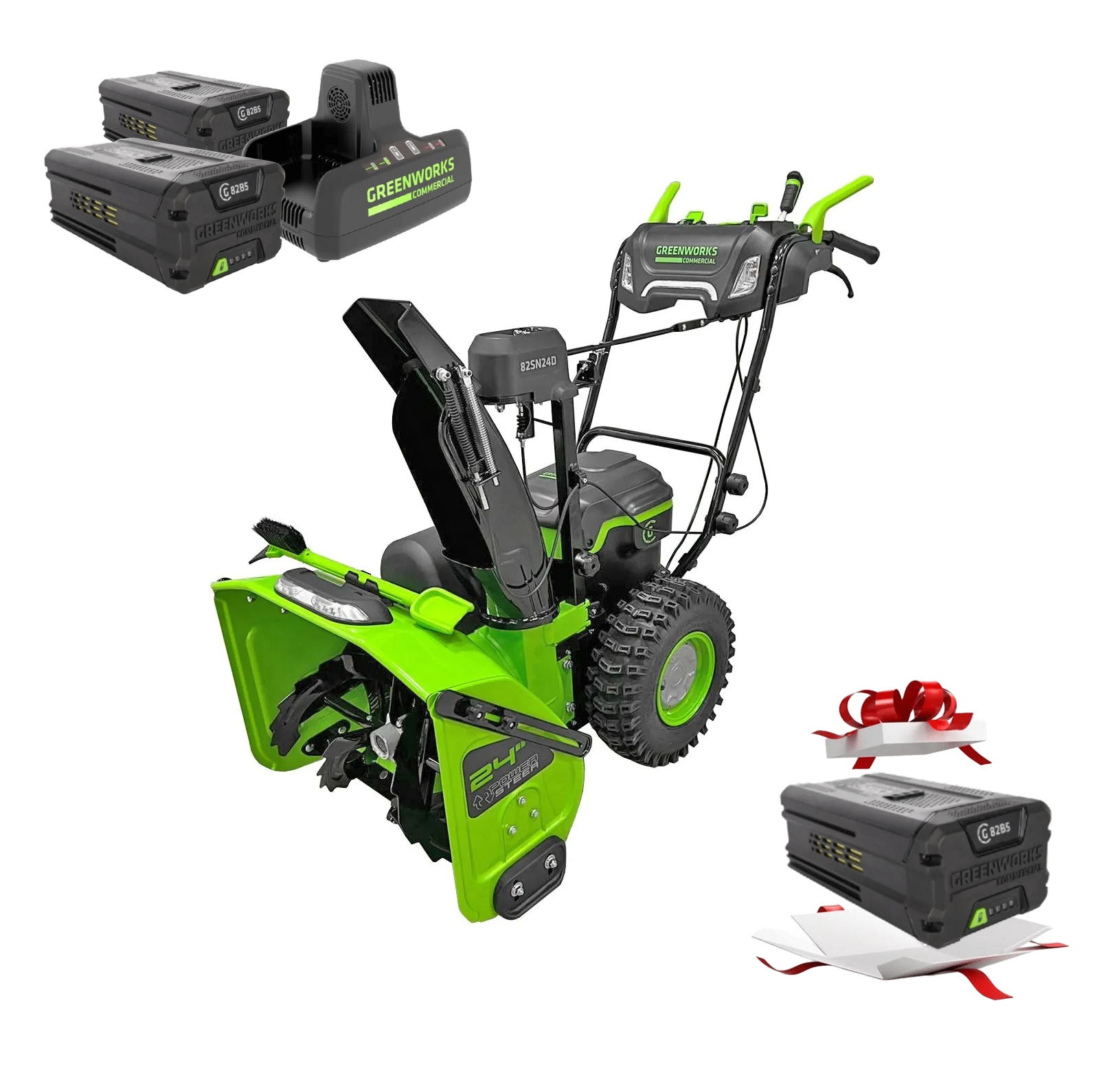 Снегоуборщик аккумуляторный самоходный 61 см Greenworks 82V Commercial GD82ST56 2602807U2B, бесщёточный, с двумя АКБ на 5 А*ч, двойным ЗУ и АКБ на 5 А*ч в подарок!